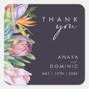 Colorful Tropical Floral Purple Thank You Wedding Square Sticker