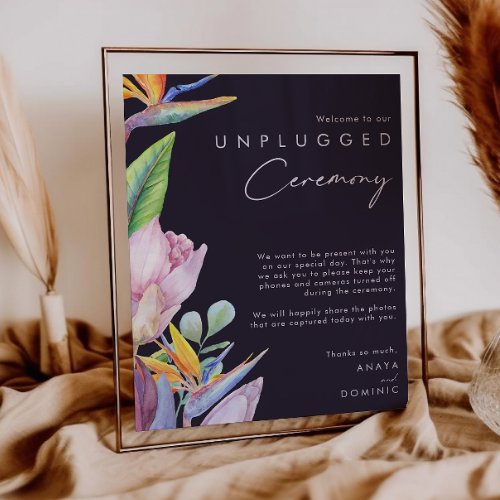 Colorful Tropical Floral Purple Unplugged Ceremony Poster