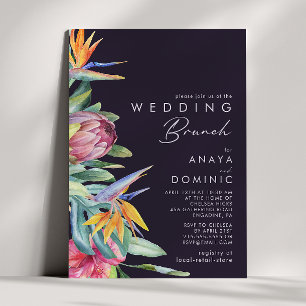 Colorful Tropical Floral Purple Wedding Brunch Invitation