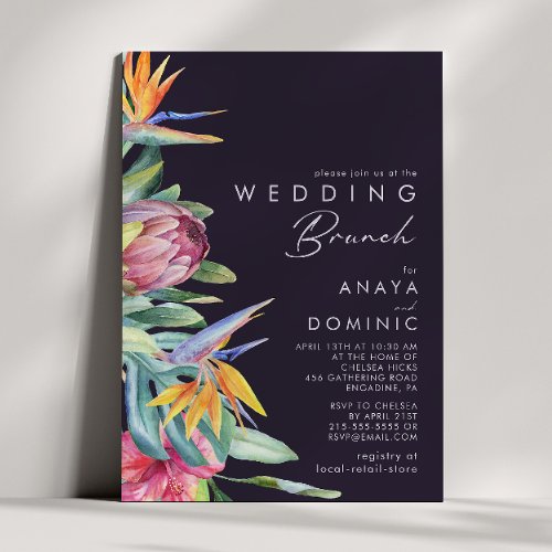 Colorful Tropical Floral  Purple Wedding Brunch Invitation