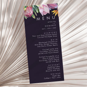Colorful Tropical Floral Purple Wedding Dinner Menu