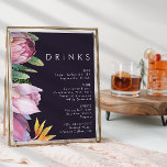 Colorful Tropical Floral | Purple Wedding Drinks Poster<br><div class="desc">This colorful tropical floral | purple wedding drinks poster is perfect for your modern boho destination green, purple, peach wedding. Design features an elegant bouquet of classic beach watercolor greenery and flowers, including sage green eucalyptus, mauve and red protea, blush pink hibiscus, orange and blue bird of paradise, and dark...</div>