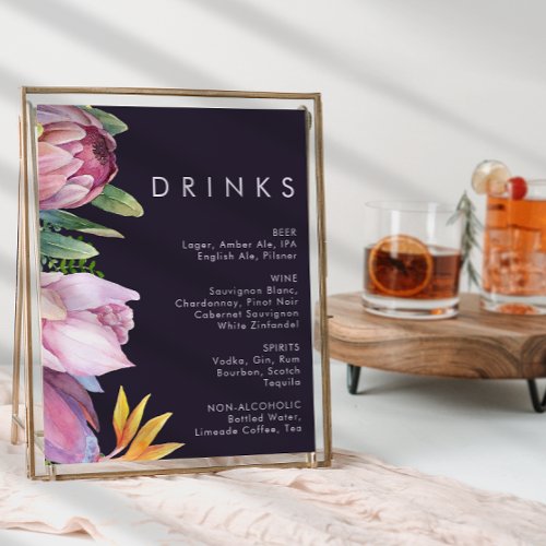 Colorful Tropical Floral  Purple Wedding Drinks Poster
