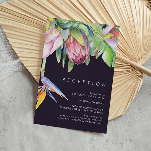 Colorful Tropical Floral Purple Wedding Reception Enclosure Card