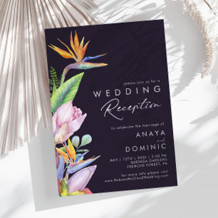 Colorful Tropical Floral Purple Wedding Reception Invitation