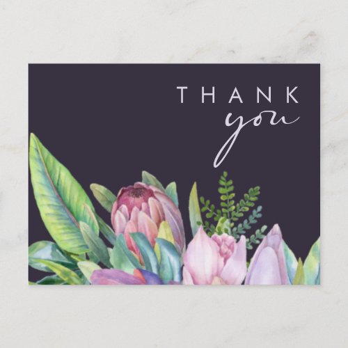 Colorful Tropical Floral Purple Wedding Thank You Postcard