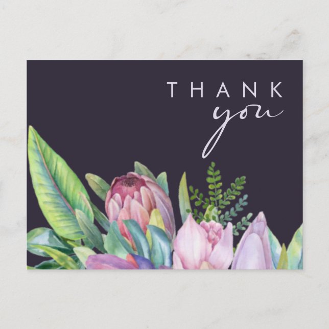 Colorful Tropical Floral Purple Wedding Thank You Postcard (Front)