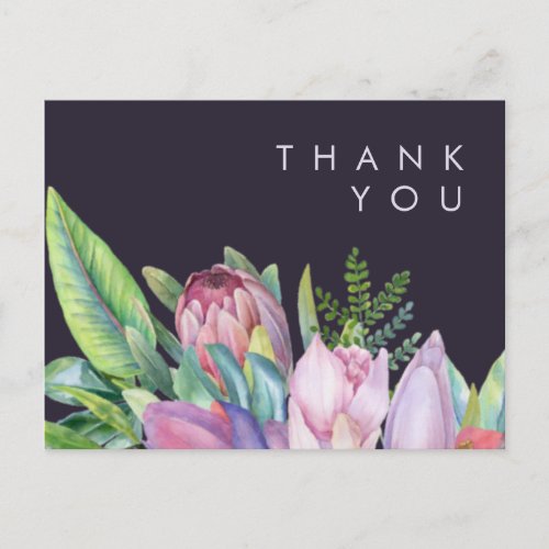 Colorful Tropical Floral Purple wedding Thank You Postcard