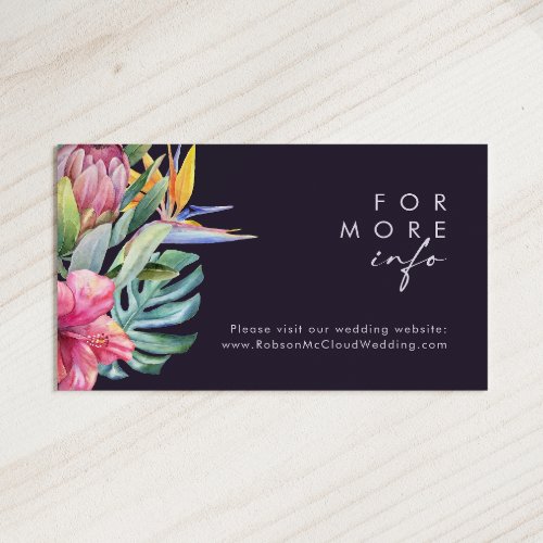 Colorful Tropical Floral  Purple Wedding Website Enclosure Card