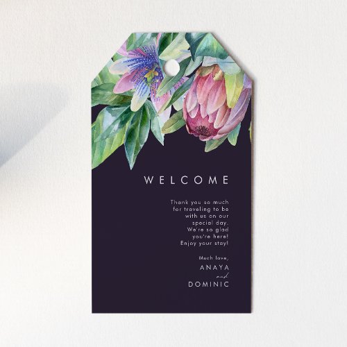 Colorful Tropical Floral  Purple Wedding Welcome Gift Tags