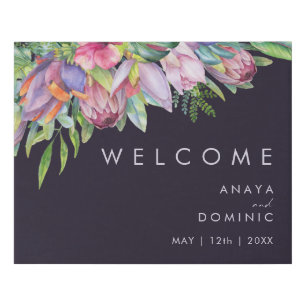 Colorful Tropical Floral   Purple Welcome Faux Canvas Print