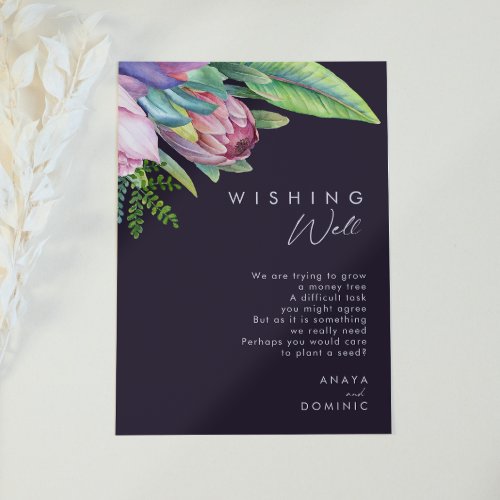 Colorful Tropical Floral  Purple Wishing Well Enclosure Card