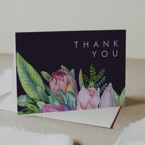 Colorful Tropical Floral  PurpleThank You Card