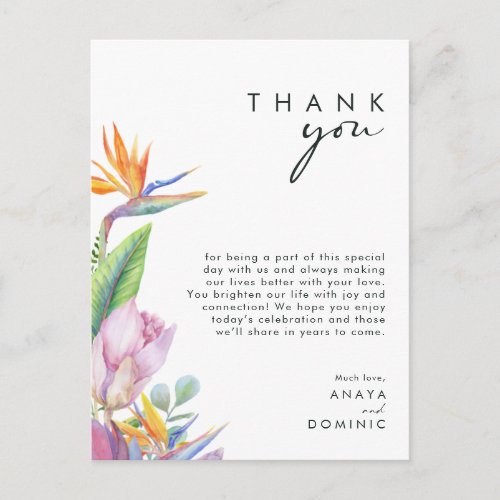 Colorful Tropical Floral Reception Thank You Card