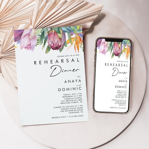 Colorful Tropical Floral Rehearsal Dinner Invitation