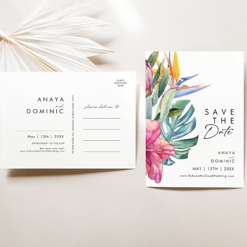Colorful Tropical Floral  Save The Date Postcard