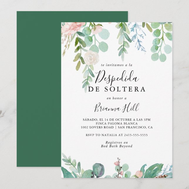 Colorful Tropical Floral Spanish Bridal Shower Invitation (Front/Back)