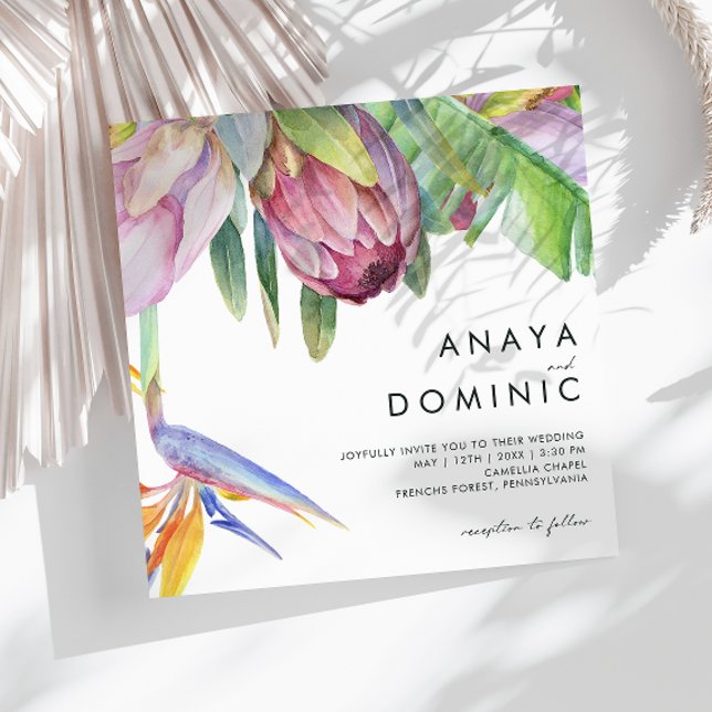Colorful Tropical Floral | Square Wedding Invitation (Creator Uploaded)