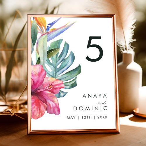 Colorful Tropical Floral Table Number