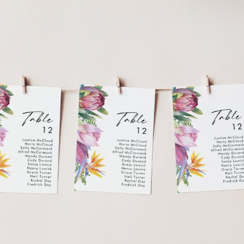 Colorful Tropical Floral  Table Number Chart