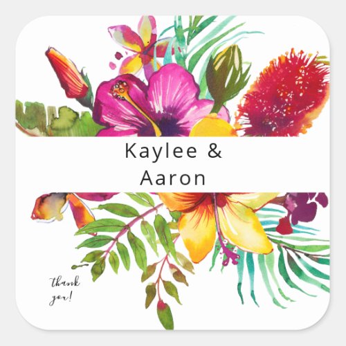 Colorful Tropical Floral Thank You Square Sticker