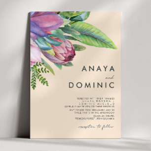 Colorful Tropical Floral Traditional Peach Wedding Invitation