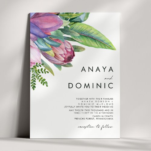Colorful Tropical Floral  Traditional Wedding Invitation