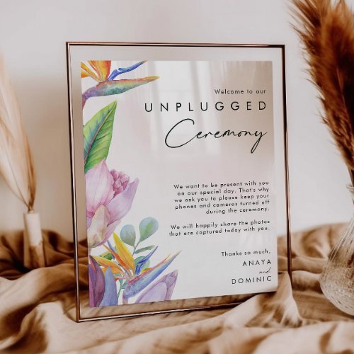 Colorful Tropical Floral Unplugged Ceremony Poster