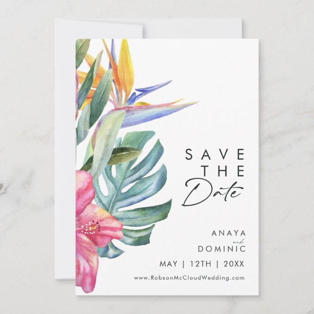 Colorful Tropical Floral | Vertical Save The Date (Front)