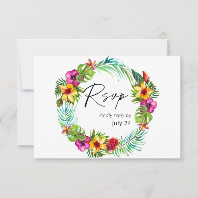 Colorful Tropical Floral w Meal RSVP Card (Front)