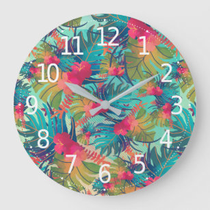Colorful Tropical Floral Watercolor   Wall Clock