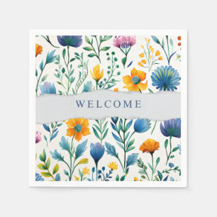 Colorful Tropical Floral Watercolor Welcome Paper Napkins
