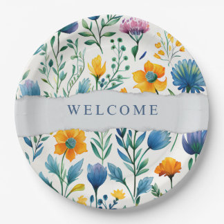 Colorful Tropical Floral Watercolor Welcome Paper Plates