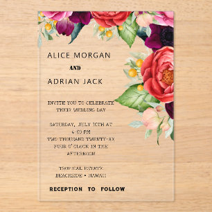 Colorful Tropical Floral Wedding Acrylic Invitations