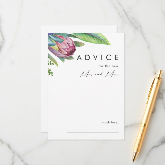Colorful Tropical Floral Wedding Advice Card (Front/Back In Situ)