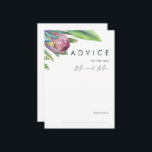 Colorful Tropical Floral Wedding Advice Card<br><div class="desc">This colorful tropical floral wedding advice card is perfect for your modern boho destination green, purple, peach wedding. Design features an elegant bouquet of classic beach watercolor greenery and flowers, including sage green eucalyptus, mauve and red protea, blush pink hibiscus, orange and blue bird of paradise, and dark green palm...</div>