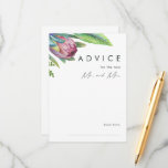 Colorful Tropical Floral Wedding Advice Card<br><div class="desc">This colorful tropical floral wedding advice card is perfect for your modern boho destination green, purple, peach wedding. Design features an elegant bouquet of classic beach watercolor greenery and flowers, including sage green eucalyptus, mauve and red protea, blush pink hibiscus, orange and blue bird of paradise, and dark green palm...</div>