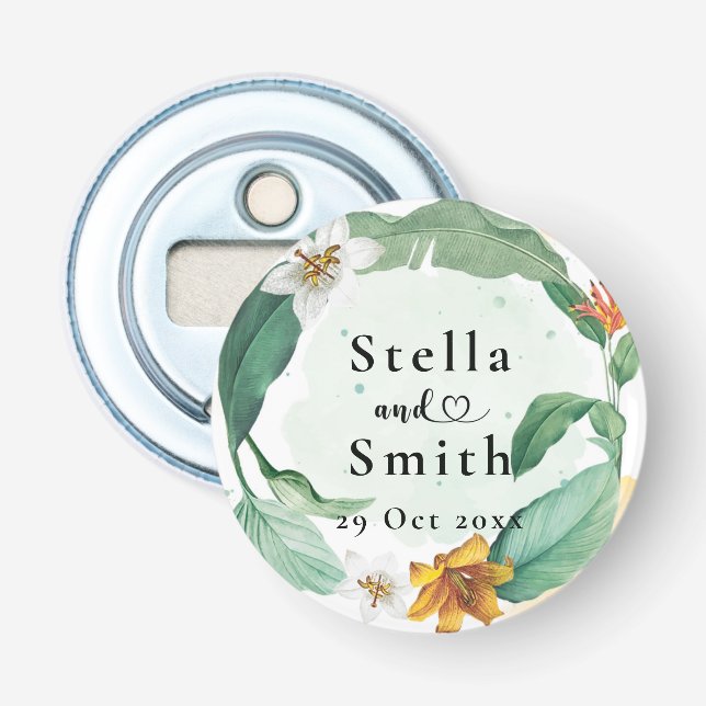 Colorful Tropical Floral Wedding Bottle Opener (Front)