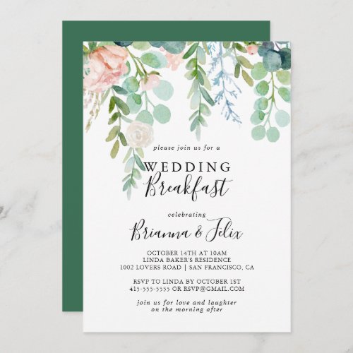Colorful Tropical Floral Wedding Breakfast Invitation