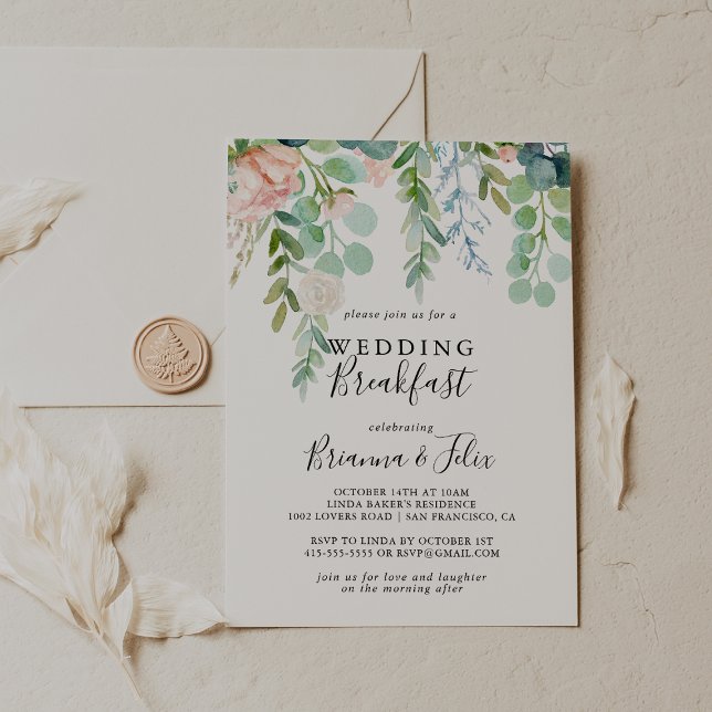 Colorful Tropical Floral Wedding Breakfast Invitation (Creator Uploaded)