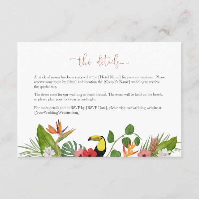 Colorful Tropical Floral Wedding Details Card (Front)