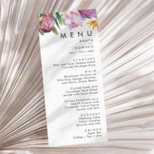 Colorful Tropical Floral   Wedding Dinner Menu