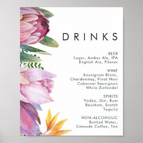 Colorful Tropical Floral Wedding Drinks Sign