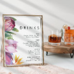 Colorful Tropical Floral Wedding Drinks Sign<br><div class="desc">This colorful tropical floral wedding drinks sign is perfect for your modern boho destination green, purple, peach wedding. Design features an elegant bouquet of classic beach watercolor greenery and flowers, including sage green eucalyptus, mauve and red protea, blush pink hibiscus, orange and blue bird of paradise, and dark green palm...</div>