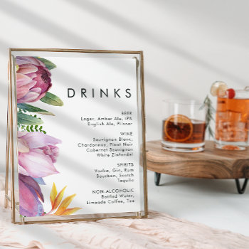 Colorful Tropical Floral Wedding Drinks Sign by SongbirdandSage at Zazzle
