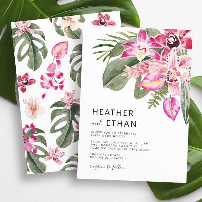 Colorful Tropical Floral Wedding Invitation (Colorful Watercolor Tropical Floral Wedding Invitation by Painted Paperie
)