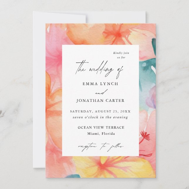 Colorful Tropical Floral Wedding Invitation (Front)