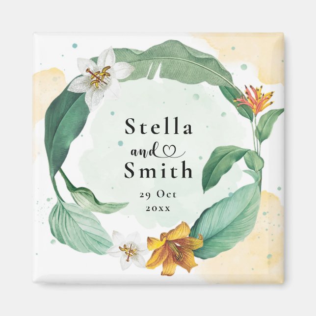 Colorful Tropical Floral Wedding Magnet (Front)