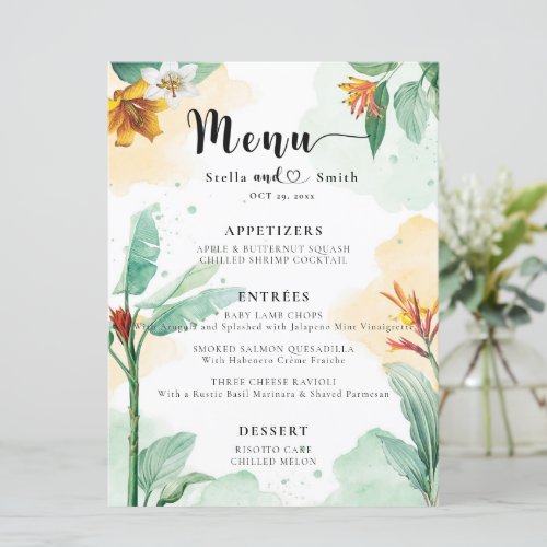 Colorful Tropical Floral Wedding Menu