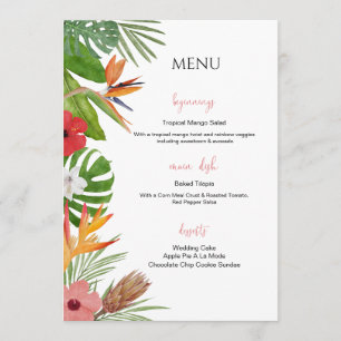Colorful Tropical Floral  Wedding Menu